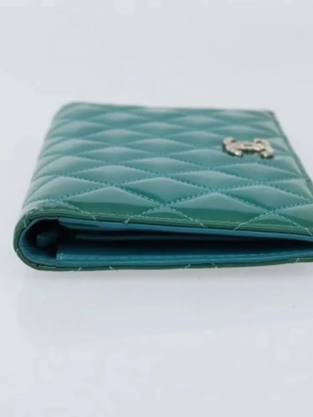 CHANEL Matelasse Long Wallet Patent leather Blue Silver CC Auth 153143